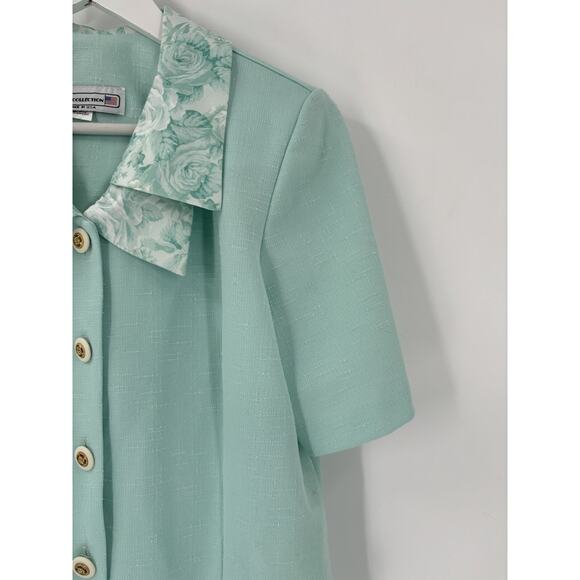 Pablo Collection Vintage Blouse Womens 14 Mint Blue Floral Collar Knit Buttons - Picture 2 of 16